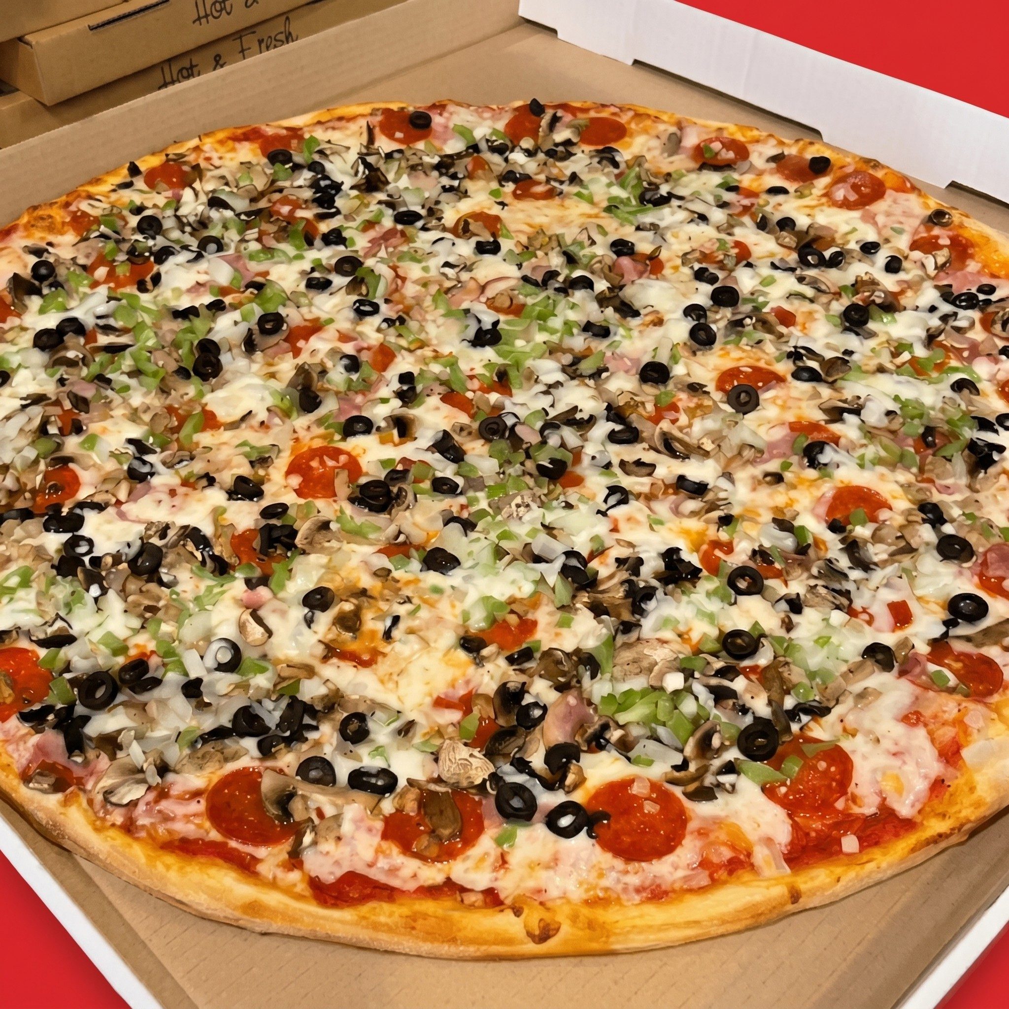 12' Medium Hawkeye's Supreme Pizza.