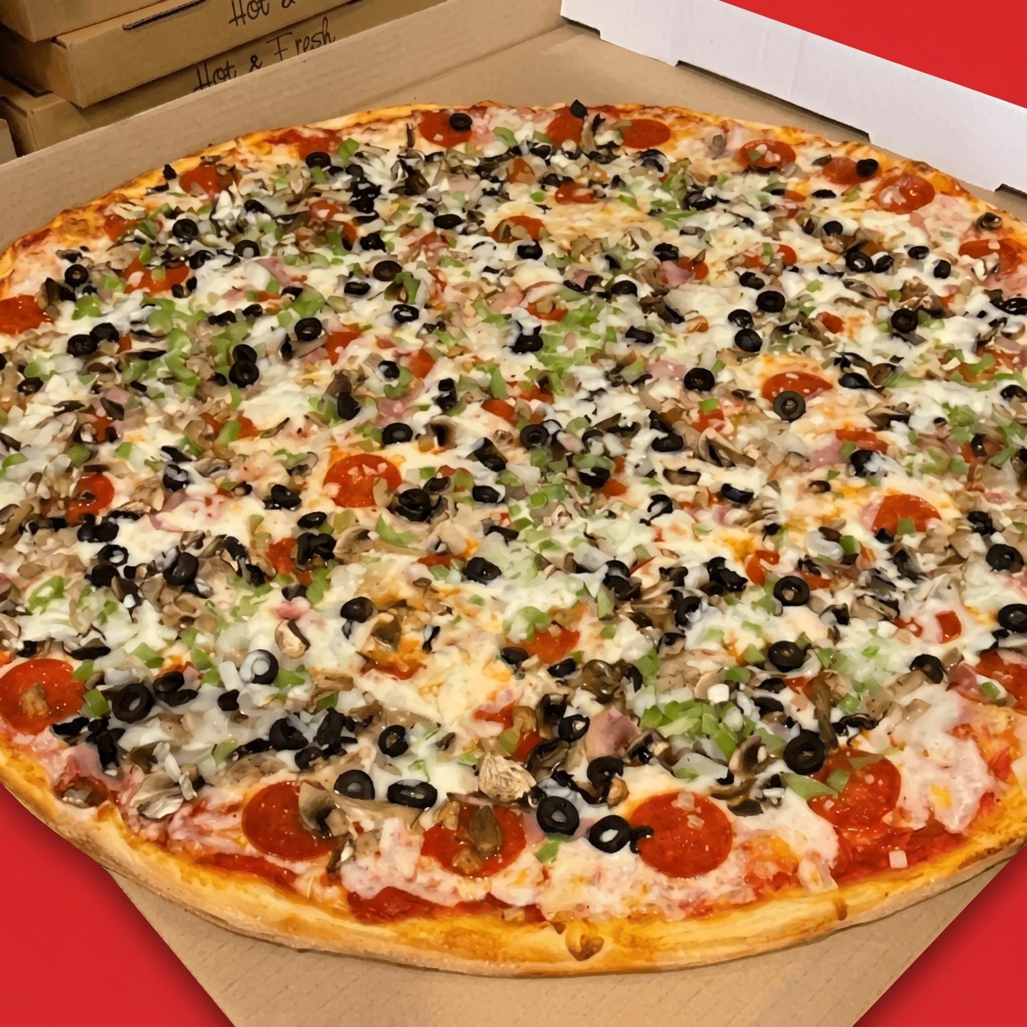 16' Lg Hawkeye's Supreme Pizza.