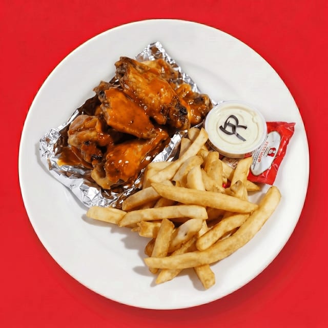 6 Bone in Wings and Side of Fries.